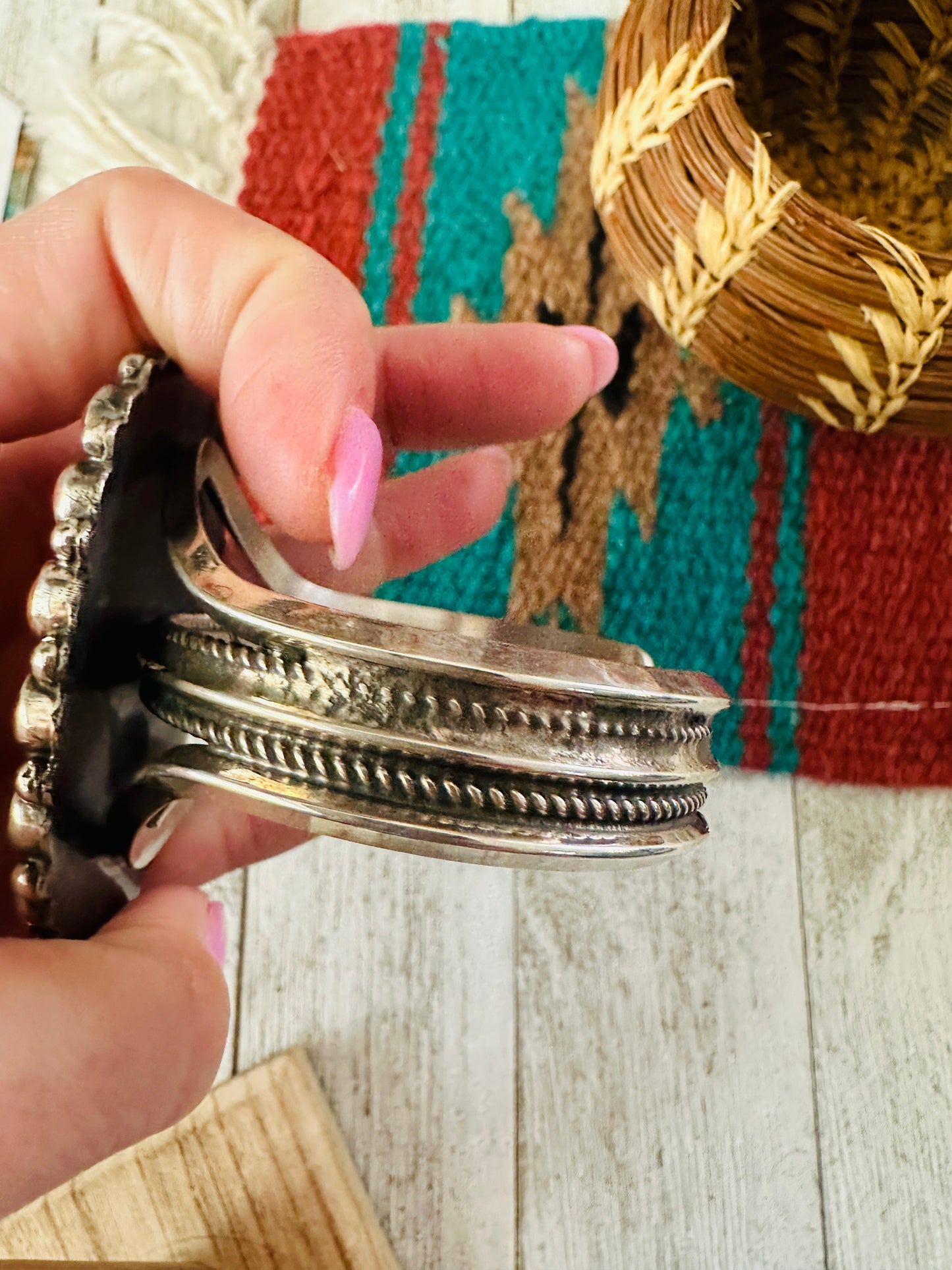Sterling Silver & Mother of Pearl Cuff Bracelet /