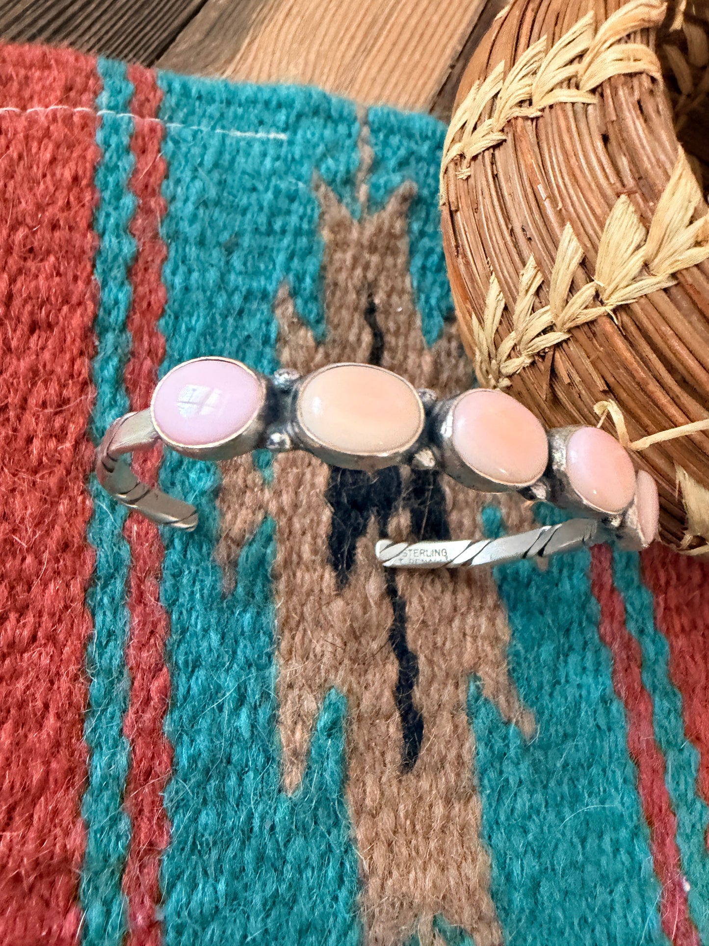 Handcrafted Queen Pink Conch & Sterling Silver Cuff Bracelet