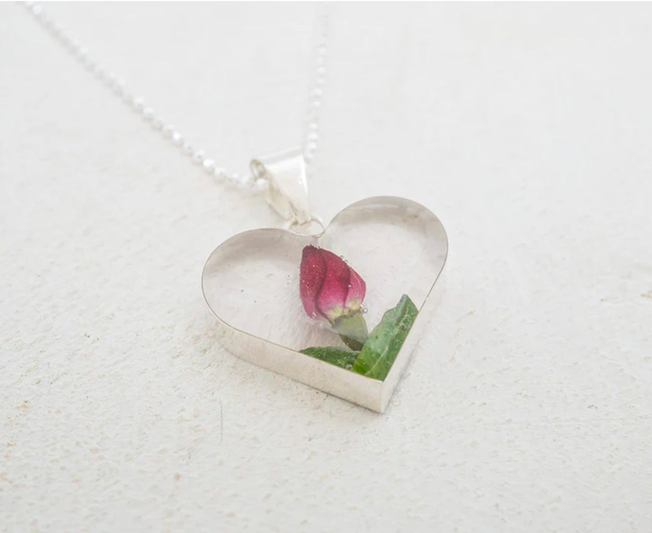 Primavera Rosebud Heart Sterling Silver Necklace