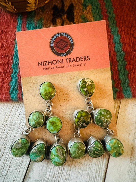 Handcrafted Sonoran Gold Turquoise & Sterling Silver Dangle Earrings