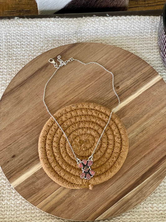 Handcrafted Sterling Silver & Red Fire Opal Cluster Necklace