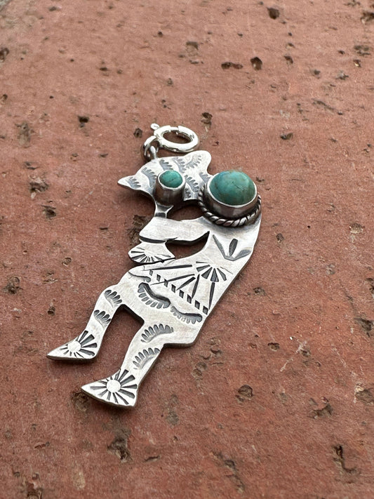 Handmade Sterling Silver and Two Stone Turquoise Kachina Charm