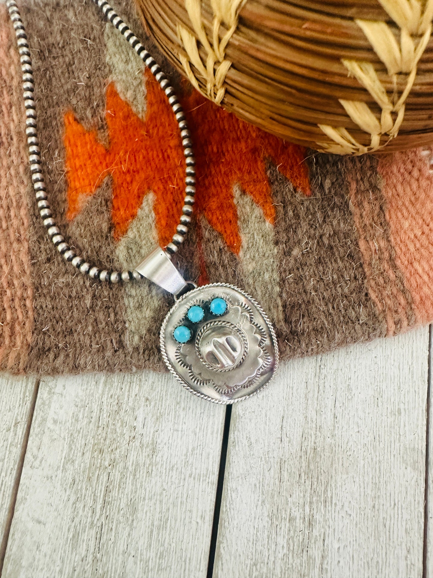 Handcrafted Turquoise & Sterling Silver Cowboy Hat Pendant