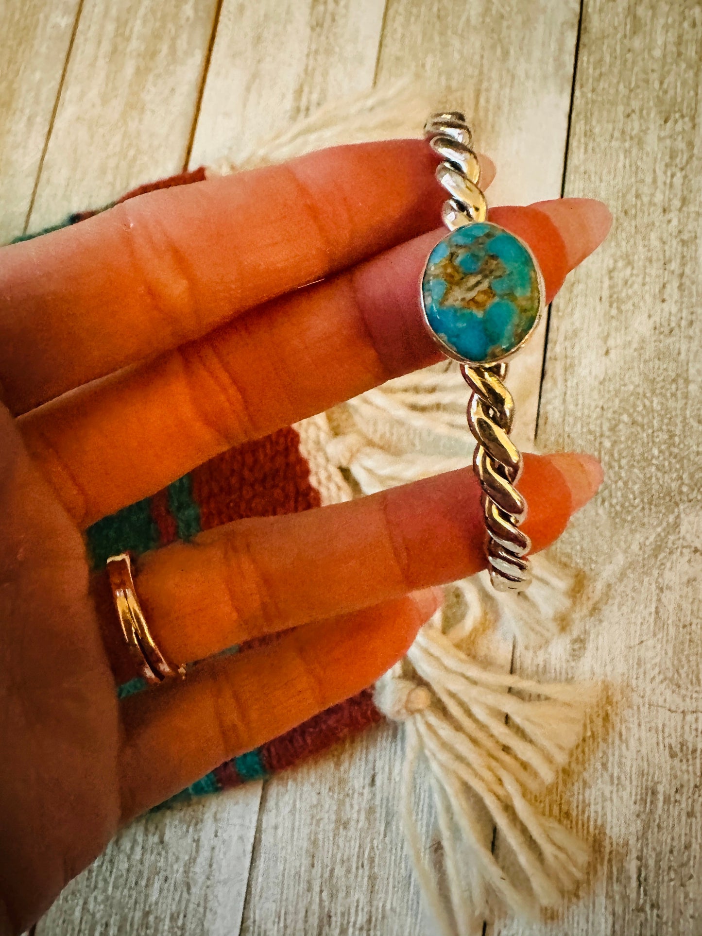 Handcrafted Turquoise & Twisted Sterling Silver Cuff Bracelet