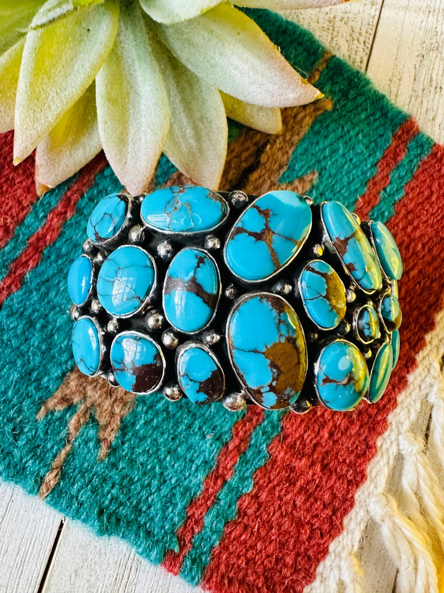 Handcrafted Sterling Silver & Kingman Turquoise Cuff Bracelet /