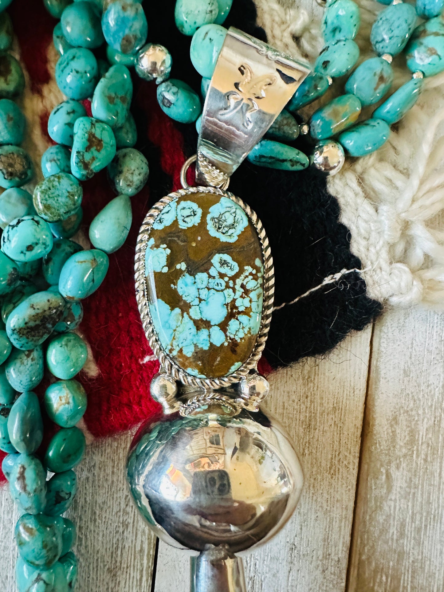 Vintage Old Pawn Handcrafted Turquoise & Sterling Silver Beaded Blossom Necklace