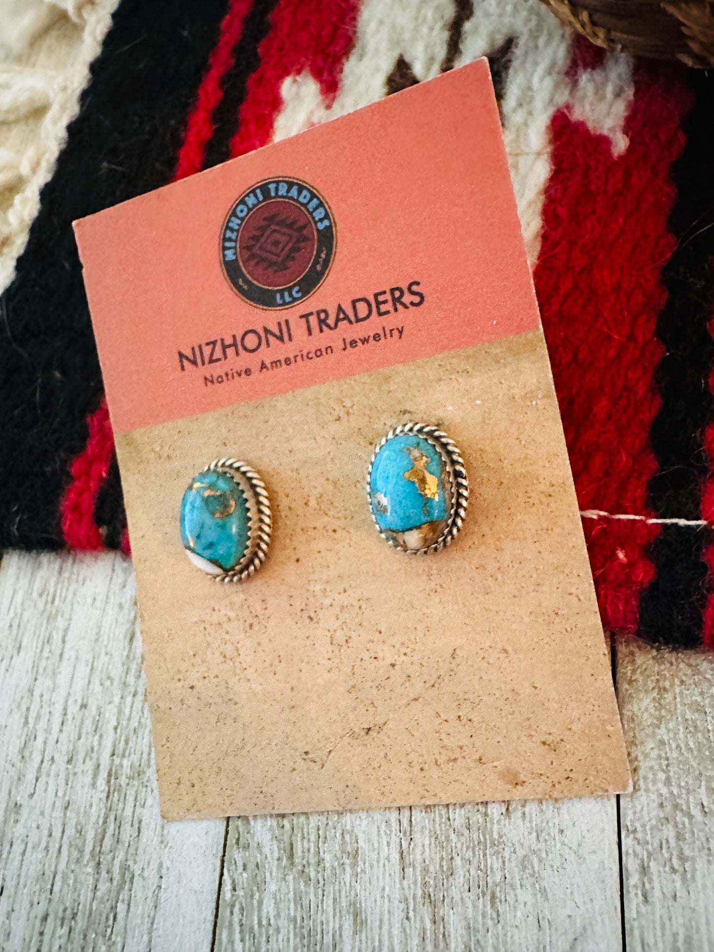 Handcrafted Sterling Silver & Spice Blue Mojave Stud Earrings