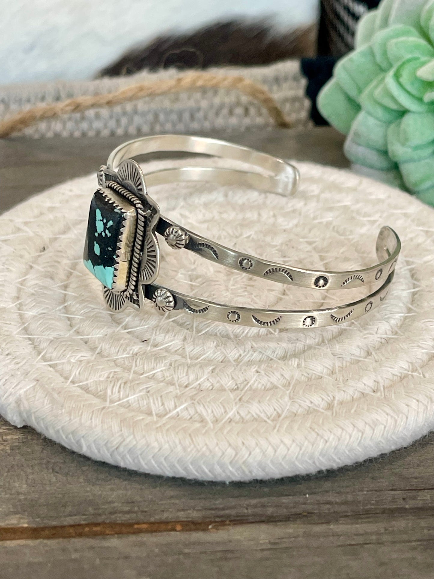 Nizhoni Handmade Sterling Silver & Number 8 Turquoise Adjustable Cuff Bracelet
