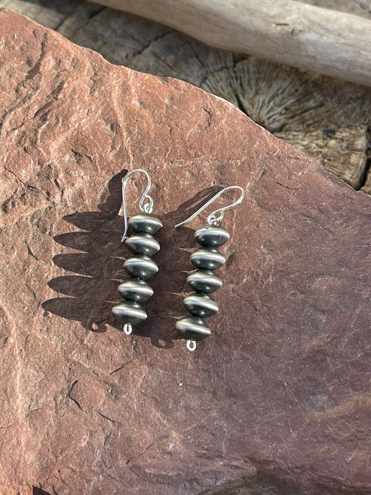 Navajo Sterling Silver Disk Bead Dangle Earrings