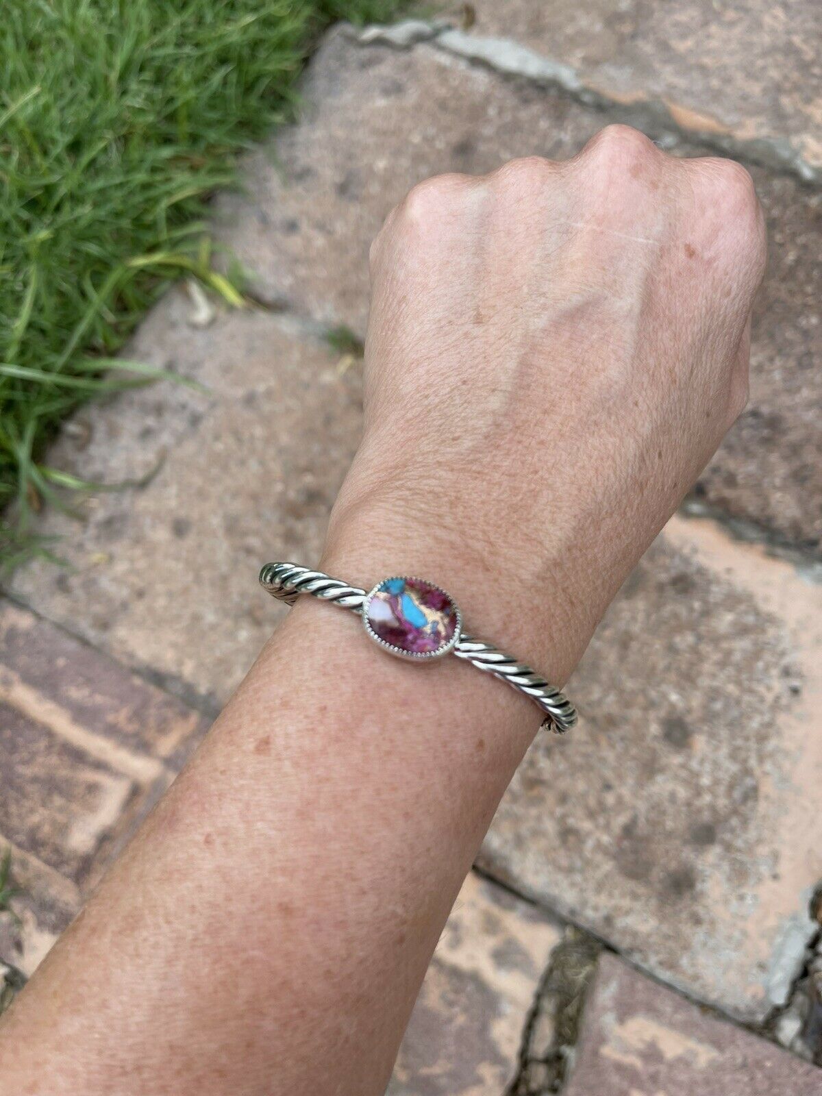 Handcrafted Pink Dream Mojave & Sterling Silver Bracelet Rope Cuff