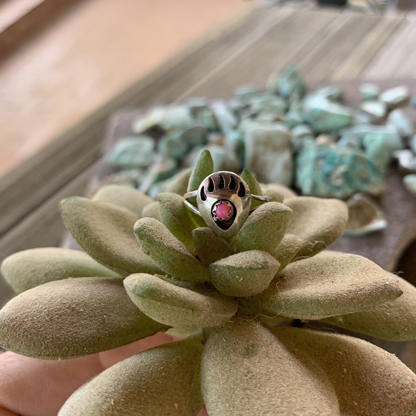 Handcrafted Sterling Silver Hot Pink Opal Bear Paw Ring