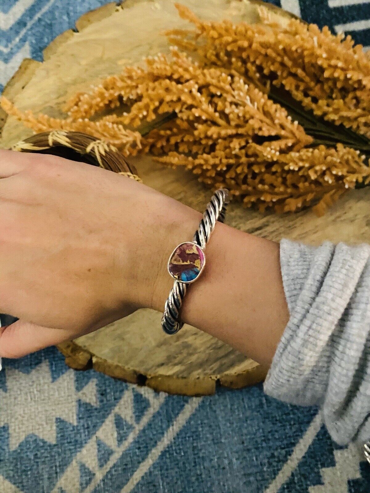 Handcrafted Pink Dream Mohave & Sterling Silver Cuff Bracelet