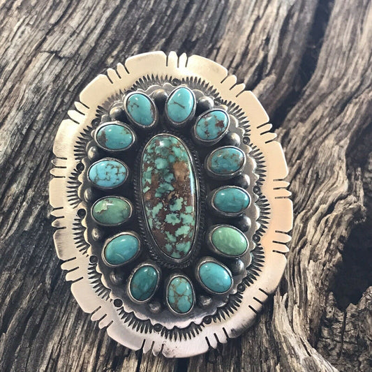Handcrafted Cluster Multi Turquoise & Sterling Silver Ring Size 6