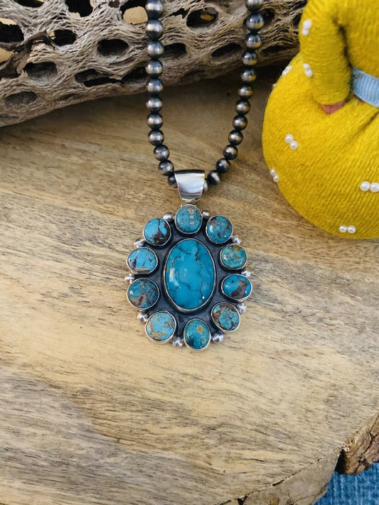 Handcrafted Sterling Silver & Multi Turquoise Cluster Pendant Signed
