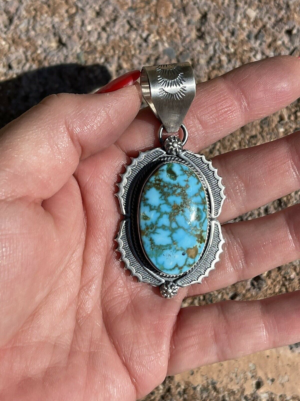 Handcrafted Number 8 Turquoise & Sterling Silver Elegant Pendant Signed