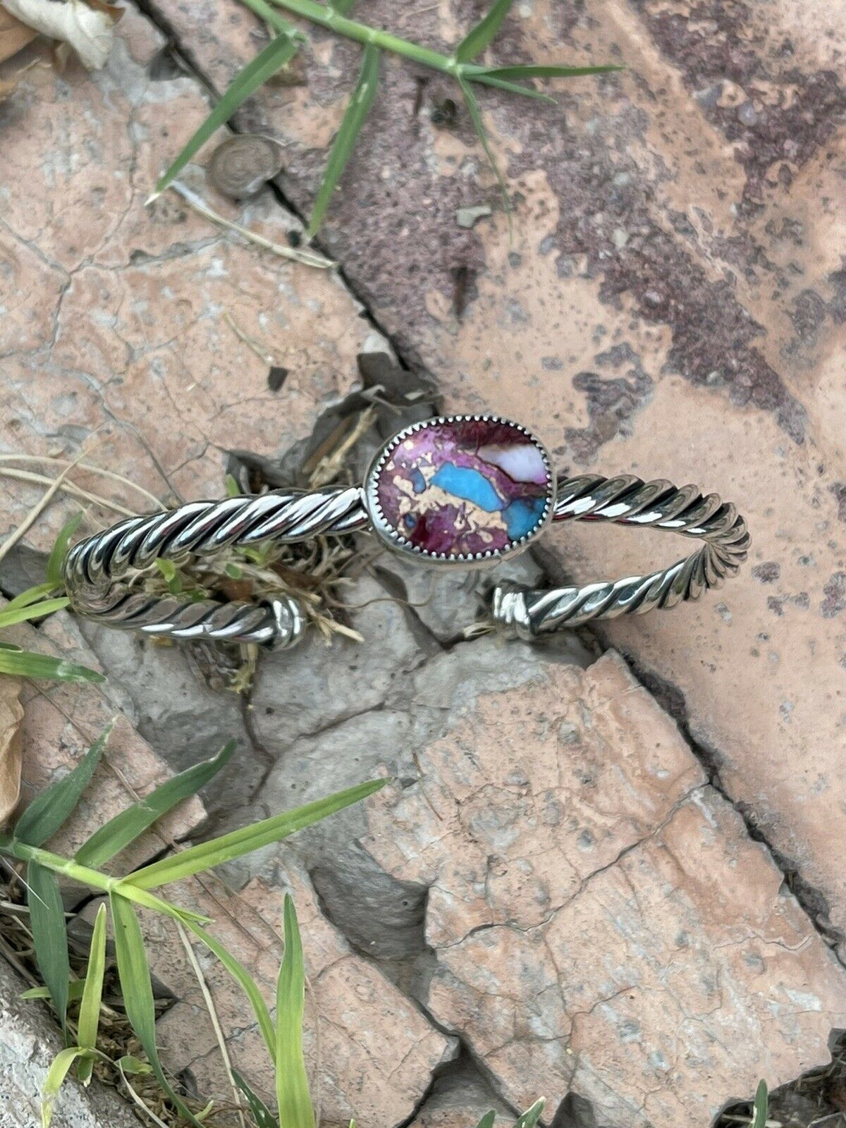 Handcrafted Pink Dream Mojave & Sterling Silver Bracelet Rope Cuff
