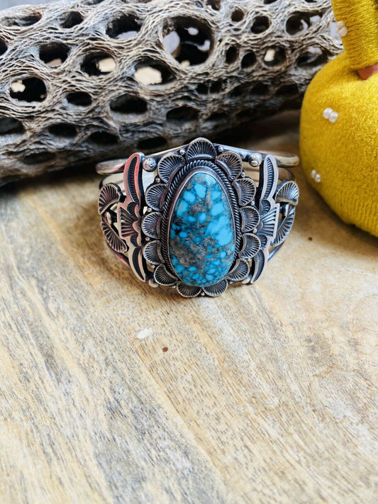Handcrafted Turquoise & Sterling Silver Cuff Bracelet By Sheila Tso