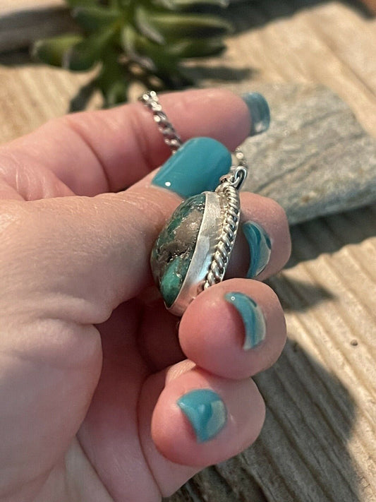 Handcrafted Sterling Silver And Morenci Turquoise Stone Southwest Necklace Signed