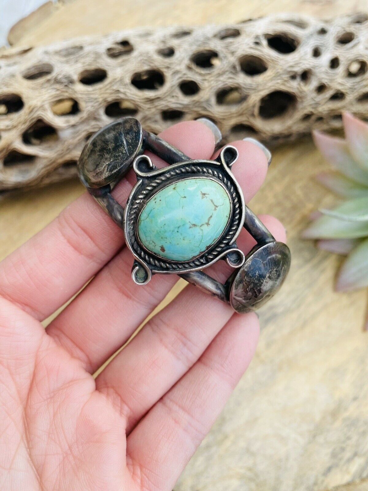 Handcrafted Vintage Turquoise & Sterling Silver Liberty Coin Cuff Bracelet