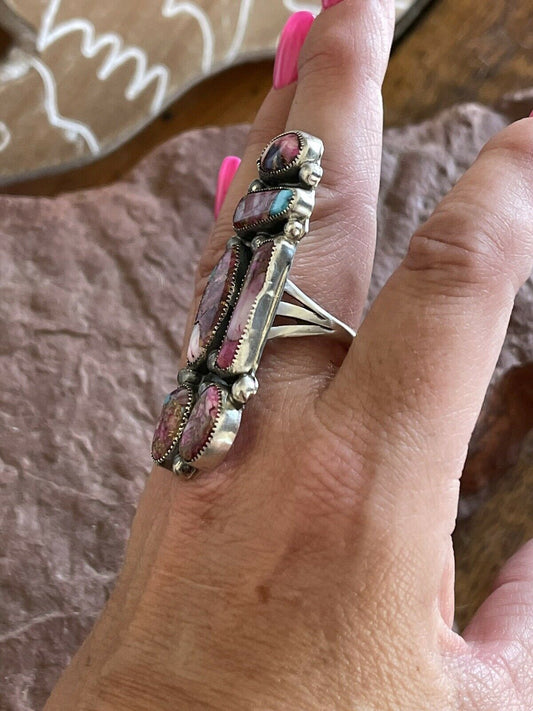 Handcrafted 6 stone Pink Dream Mojave & Sterling Silver Ring Size 8