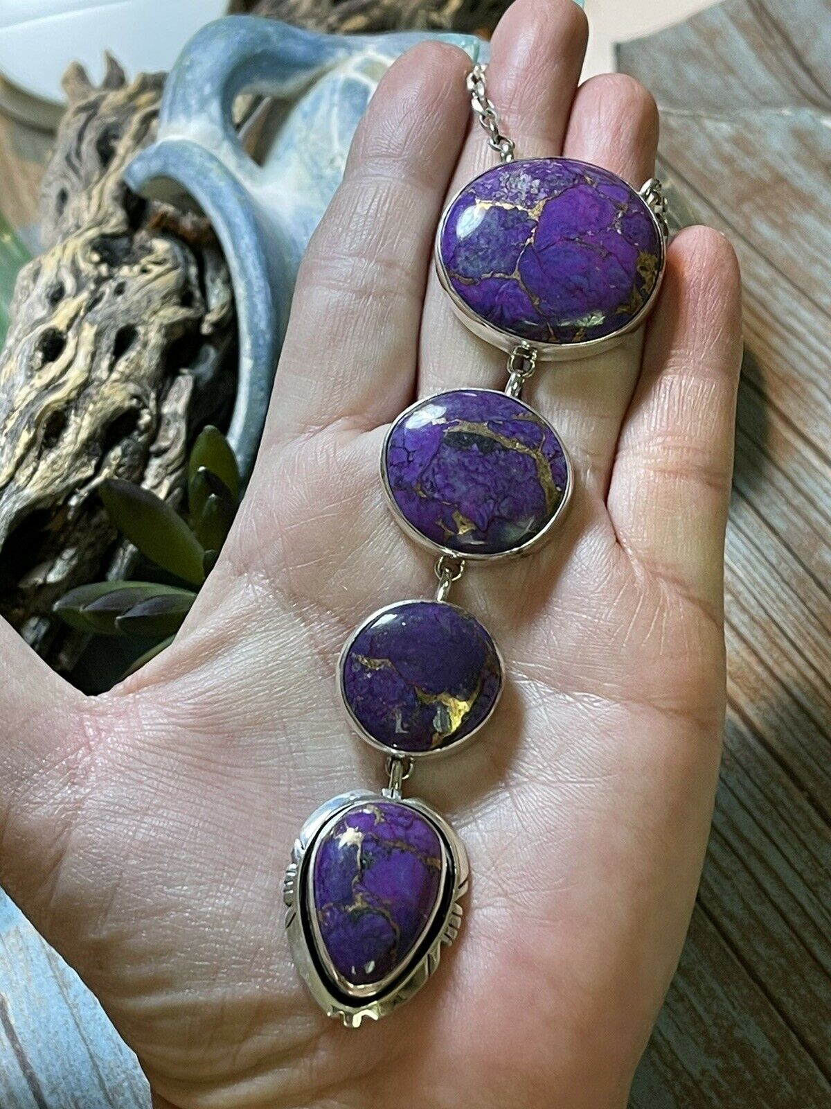 Handcrafted Purple Dream Mojave & Sterling Silver Lariat Necklace