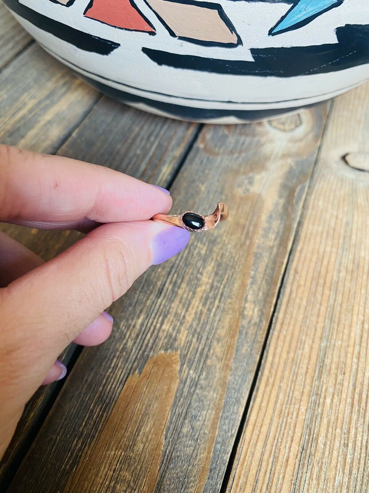 Handcrafted Copper Over Sterling Onyx Ring