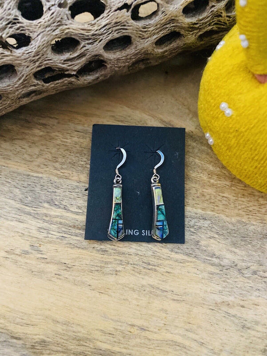 Handcrafted Natural Opal And Sterling Silver Inlay Dangle Earrings