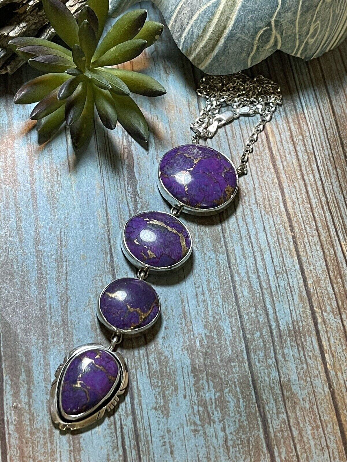 Handcrafted Purple Dream Mojave & Sterling Silver Lariat Necklace