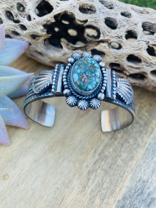 Handcrafted Golden Hills Turquoise Sterling Silver Cuff Bracelet