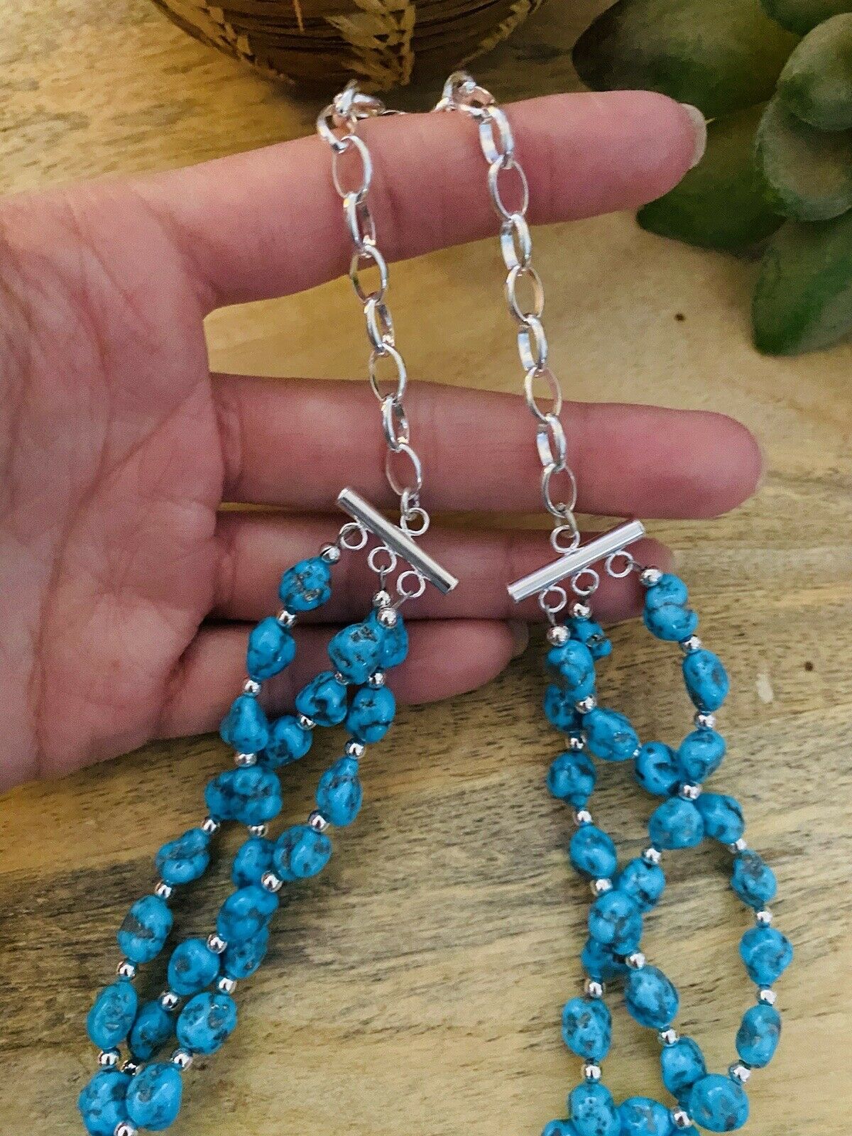 Handcrafted Sterling Silver & Natural Sleeping Beauty Turquoise Nugget  Necklace