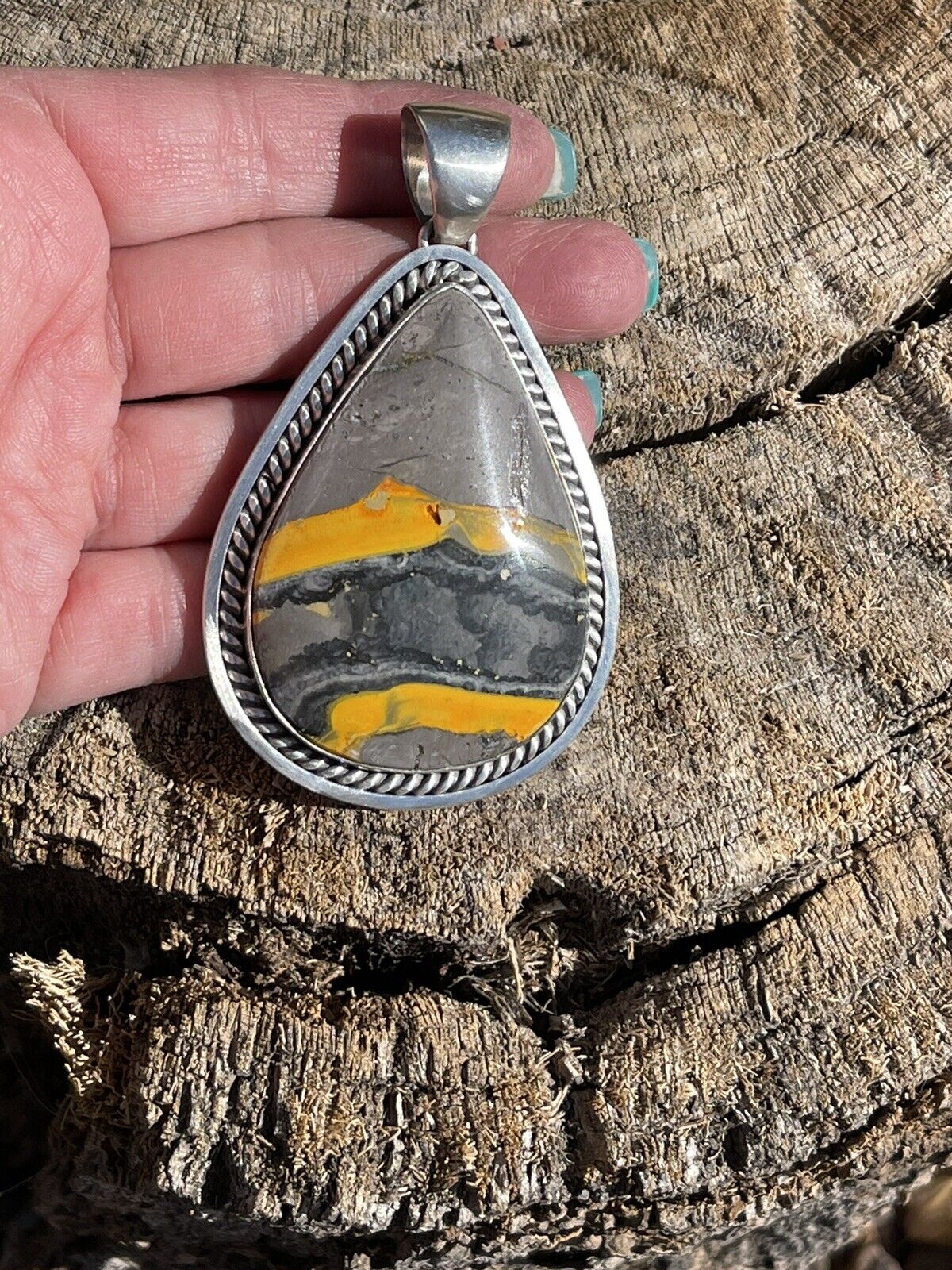 Navajo Bumble Bee Jasper & Sterling Silver Pendant Signed