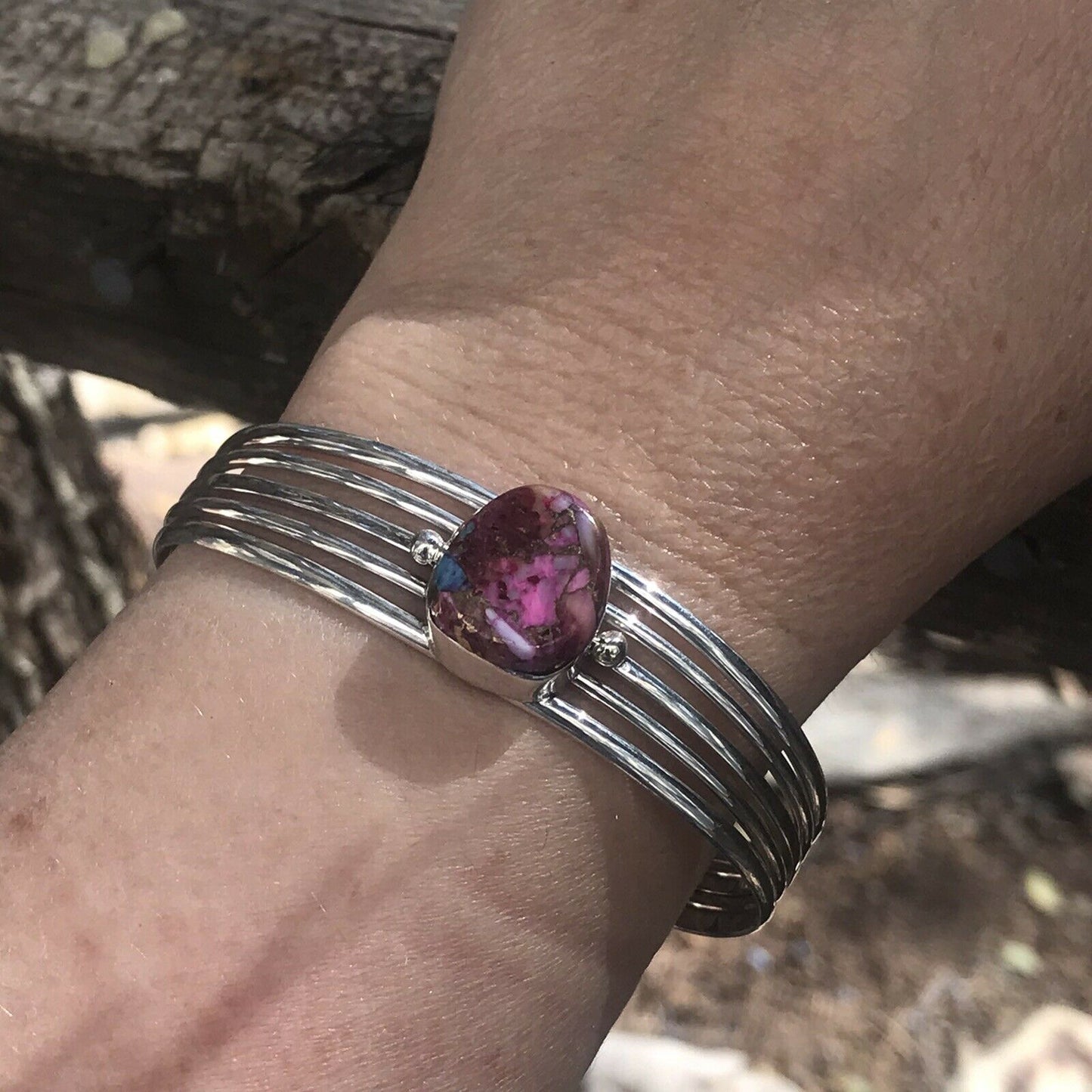 Handcrafted Pink Dream Mojave Sterling Silver Custom Cuff