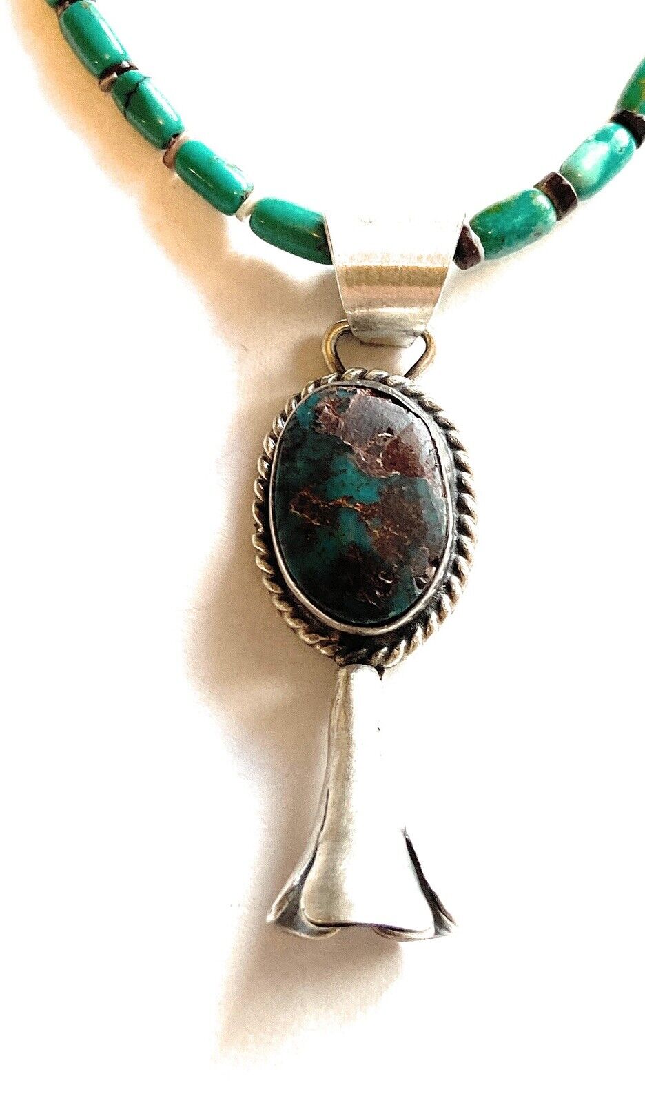 Navajo Handmade Sterling Silver  Turquoise Blossom Pendant Signed