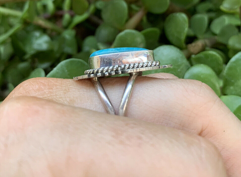 Handcrafted Kingman Turquoise & Stamped Sterling Silver Statement Ring