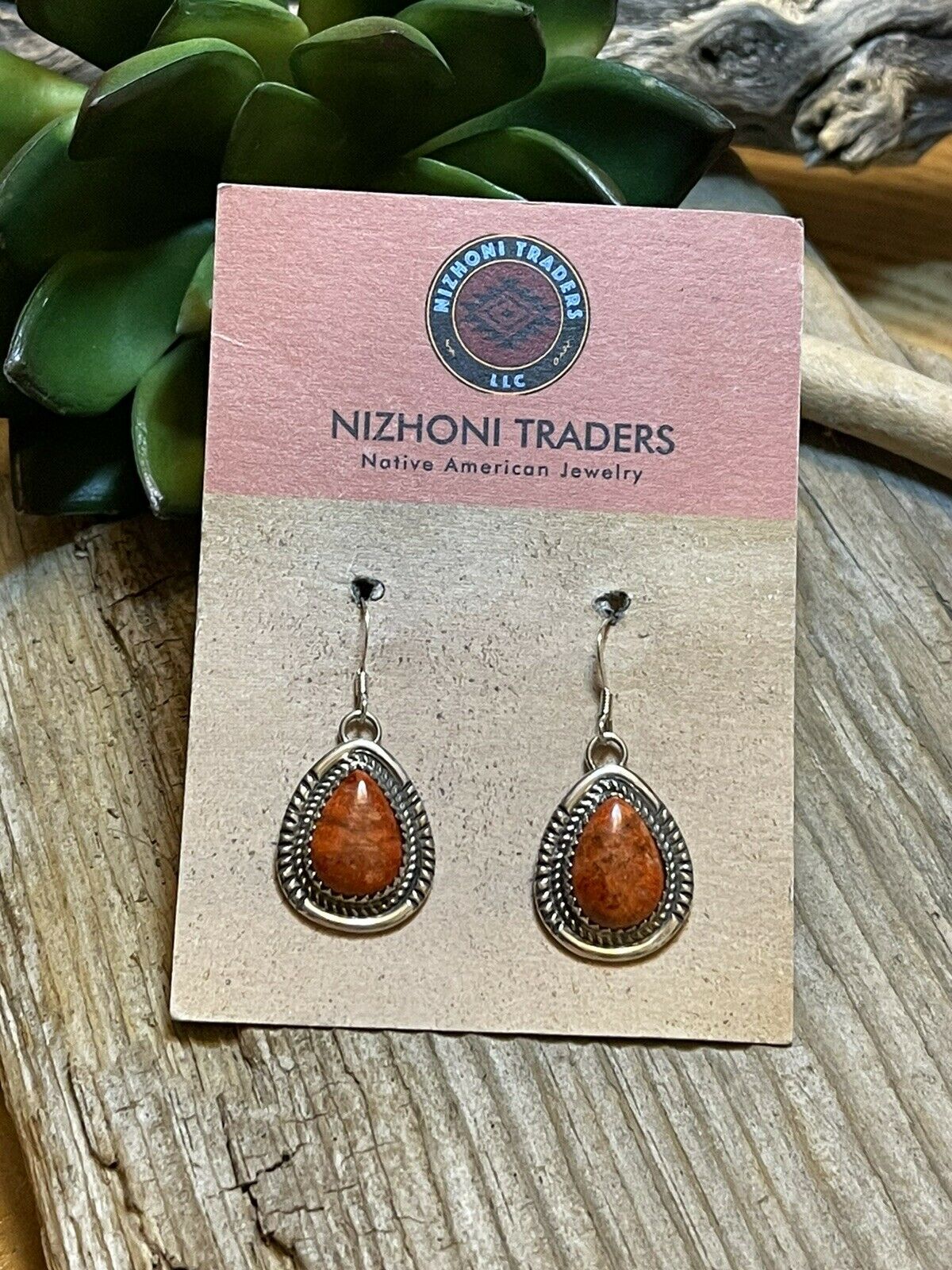 Handcrafted Sterling Silver Southwest Apple Coral Teardrop Earrings Signed G. Boyd
