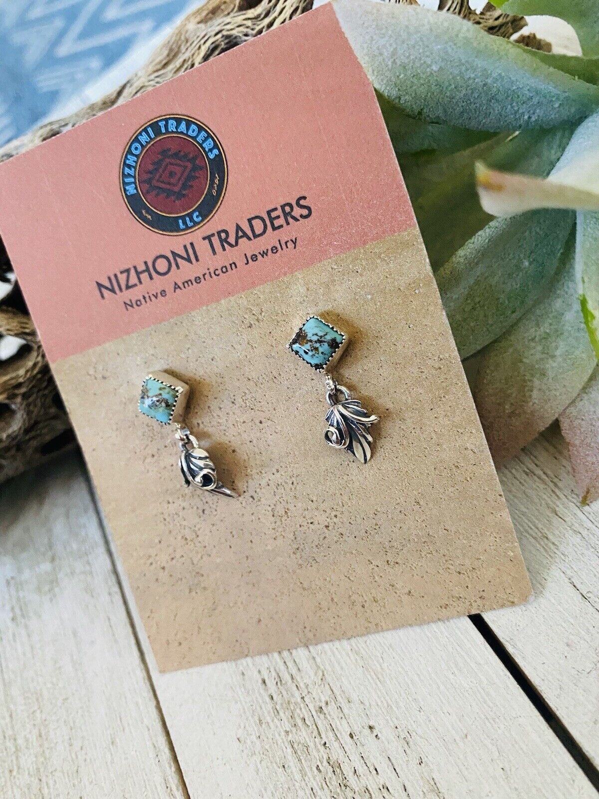 Navajo Turquoise & Sterling Silver Square Dangle Earrings