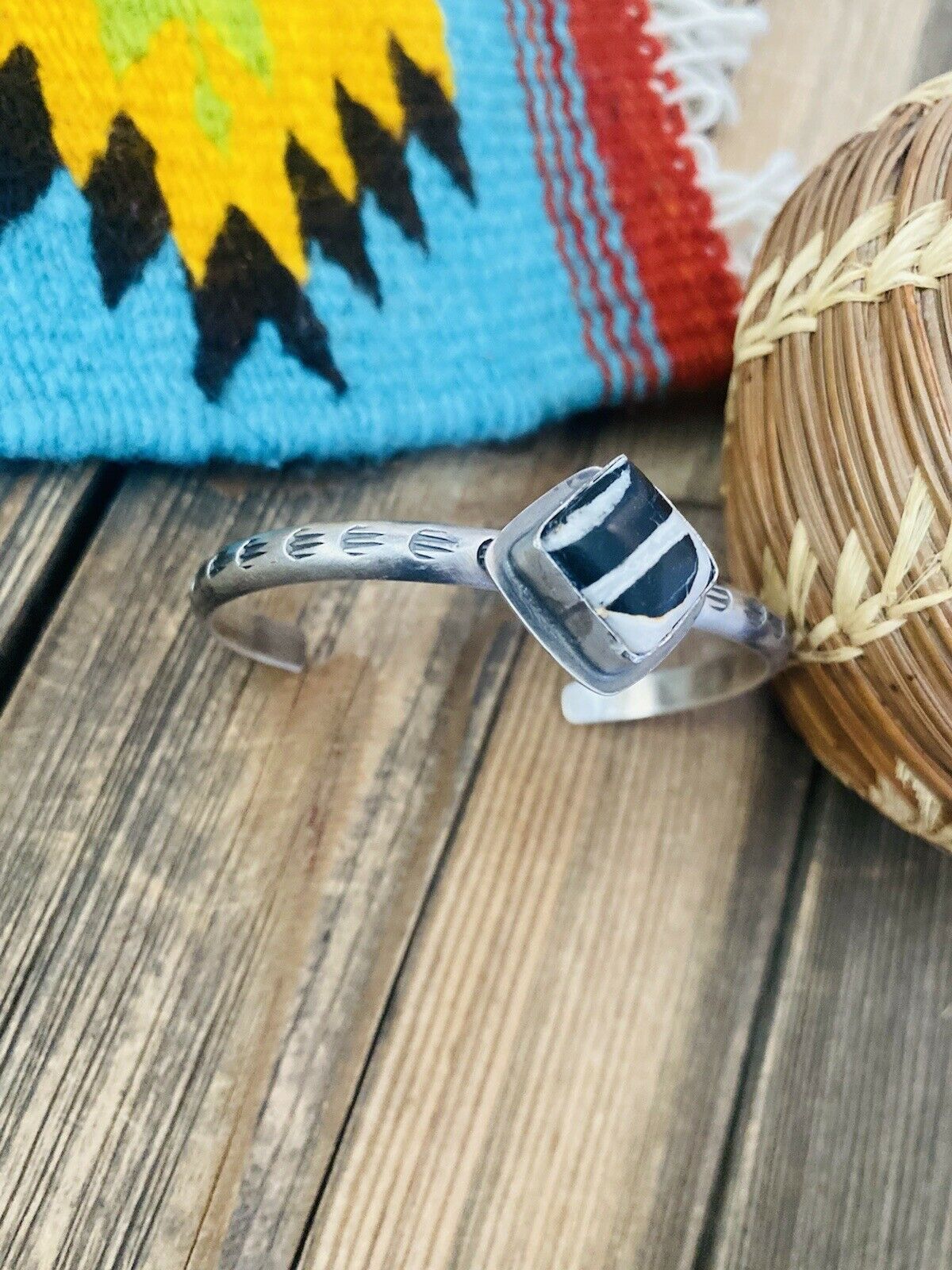 Navajo Sterling Silver & Zebra Jasper Cuff Bracelet