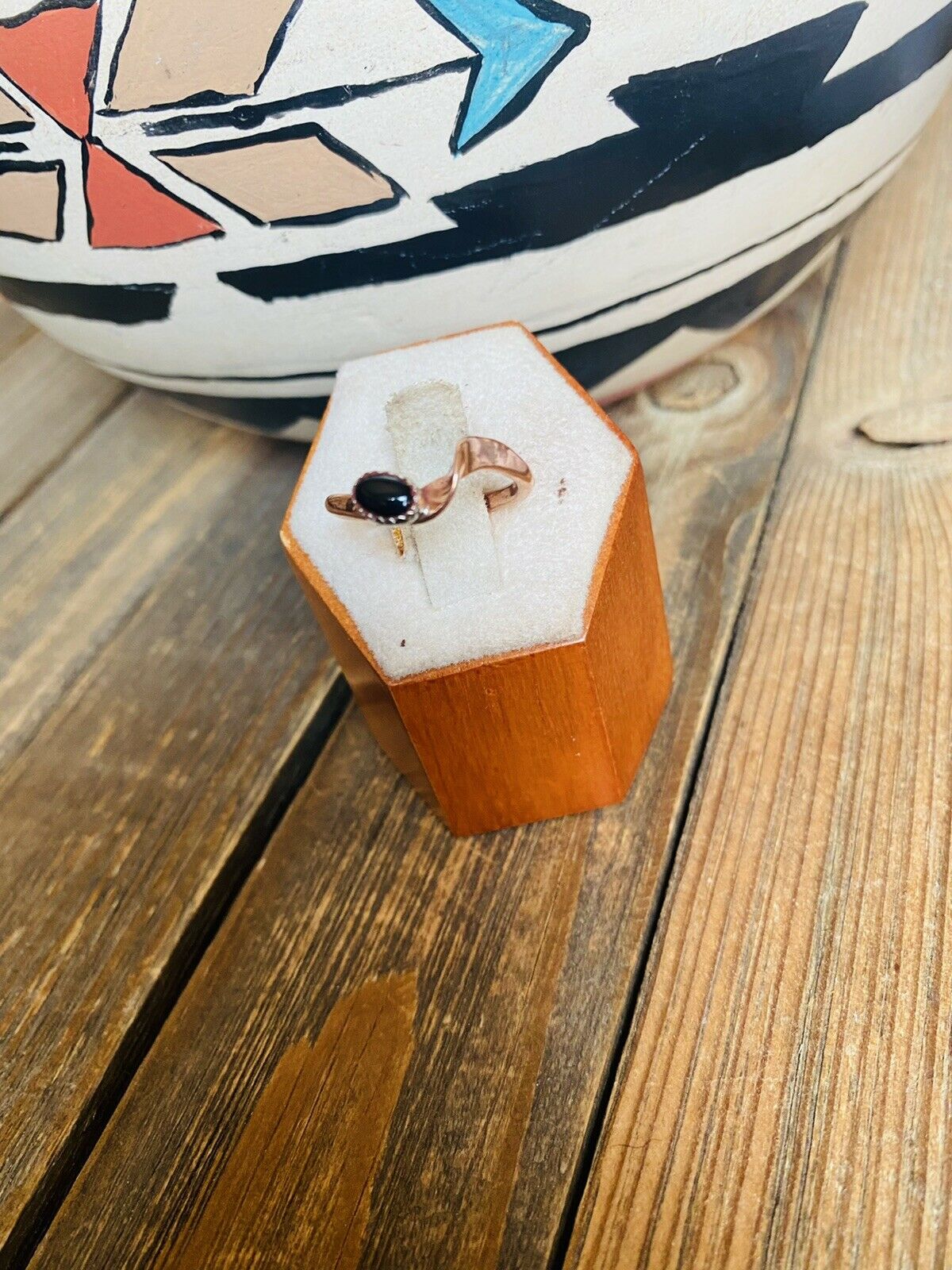 Handcrafted Copper Over Sterling Onyx Ring