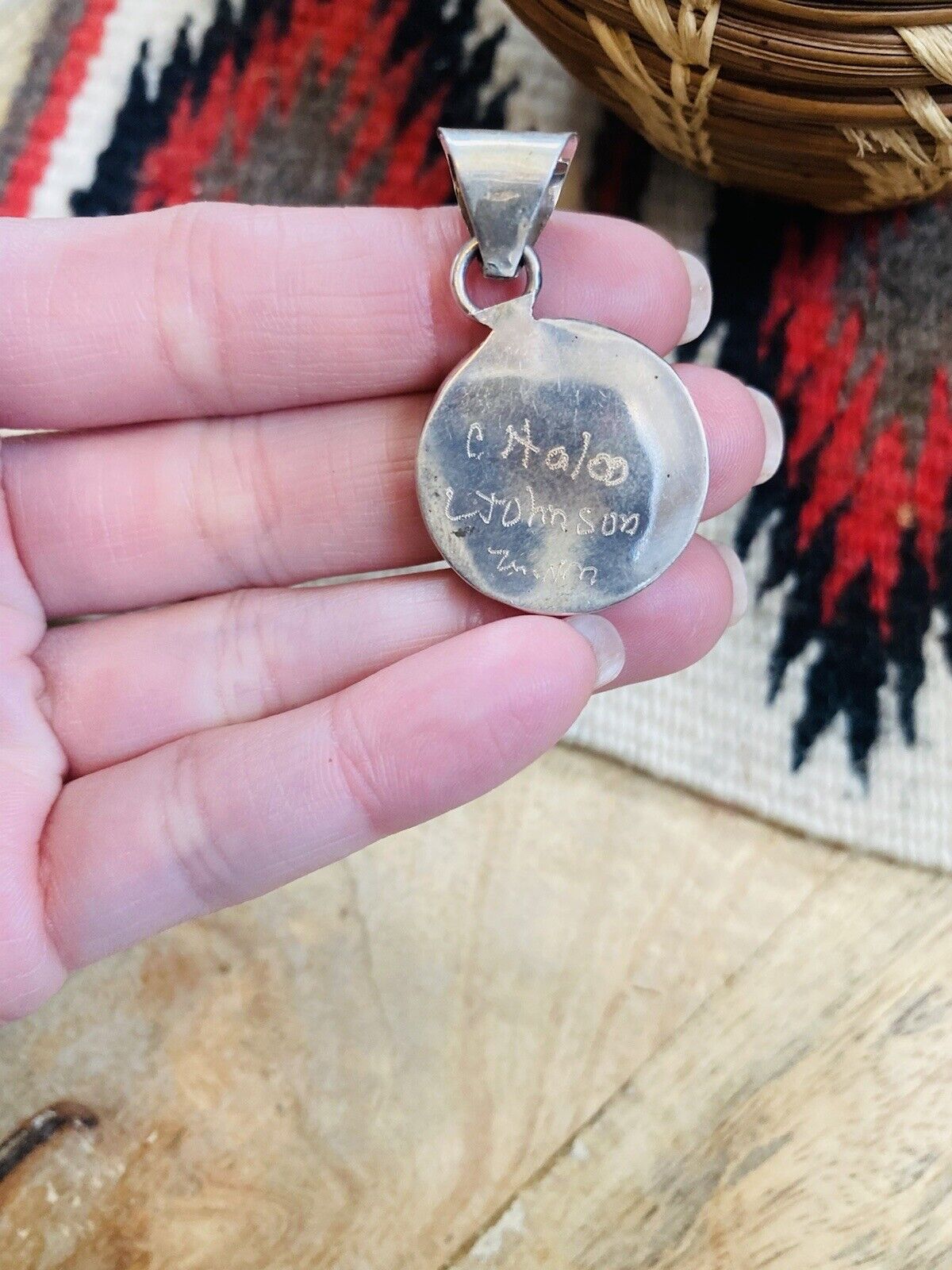 Handcrafted Turquoise & Sterling Silver Inlay Pendant Signed
