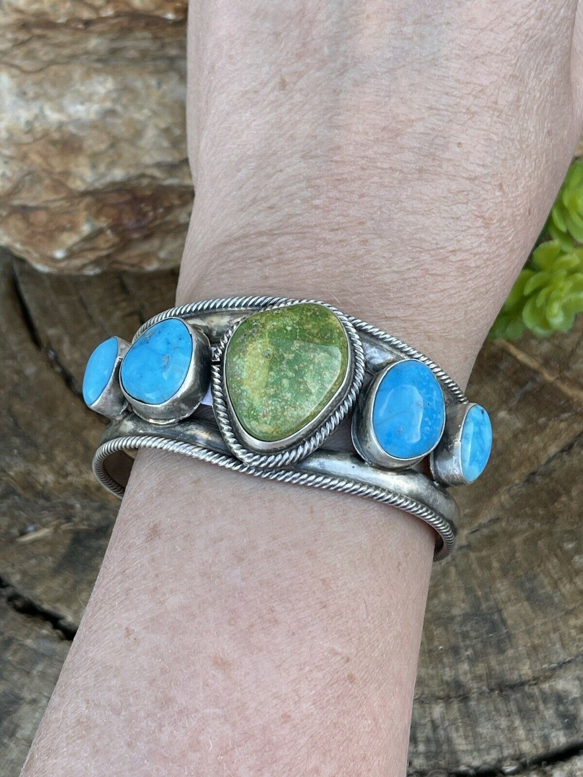 Navajo Sterling Sonoran Gold & Golden Hills Turquoise Cuff Bracelet Signed