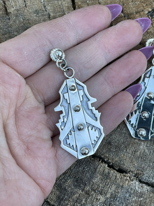 Handcrafted Sterling Silver Southwest Dangle Earrings Signed