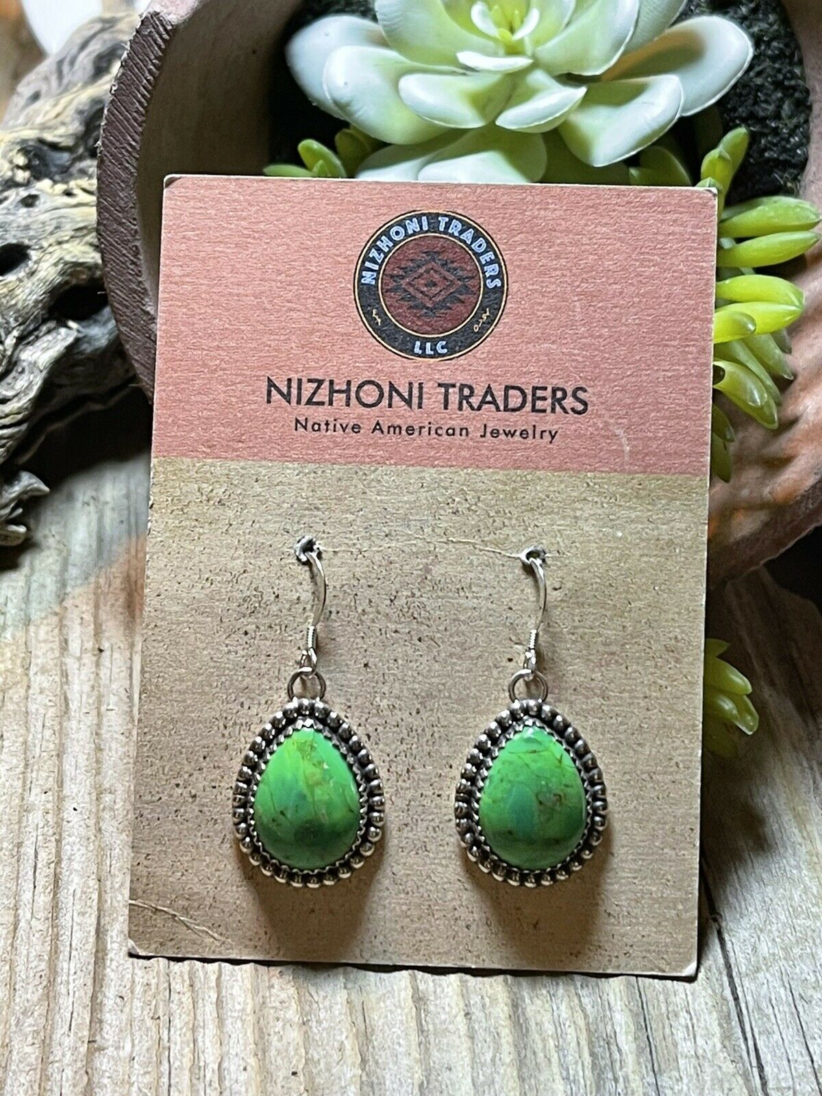Sterling Silver Dyed Kingman Turquoise Wire Dangle Earrings