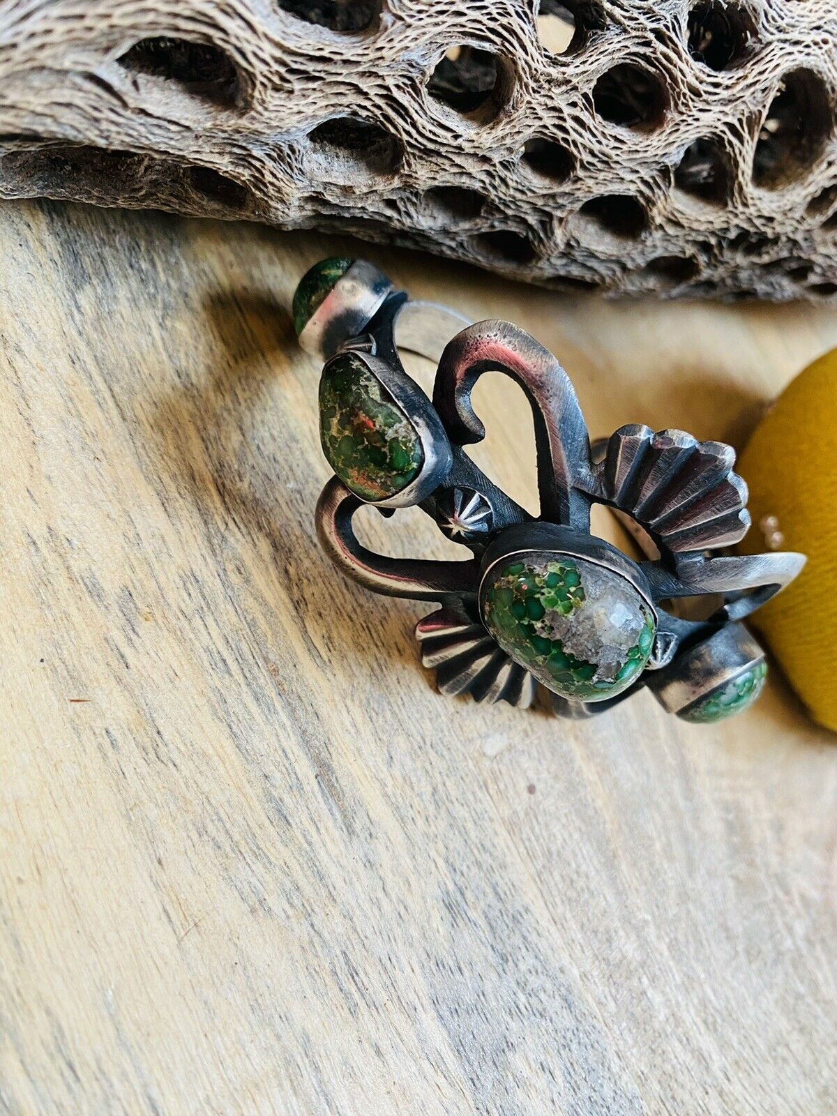 Handcrafted Sterling Silver & Sonoran Gold Turquoise Cuff Bracelet By Chimney Butte /