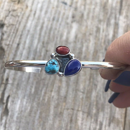 Handcrafted Multi Stone Lapis and Sterling Silver Bracelet Cuff Artist V. S