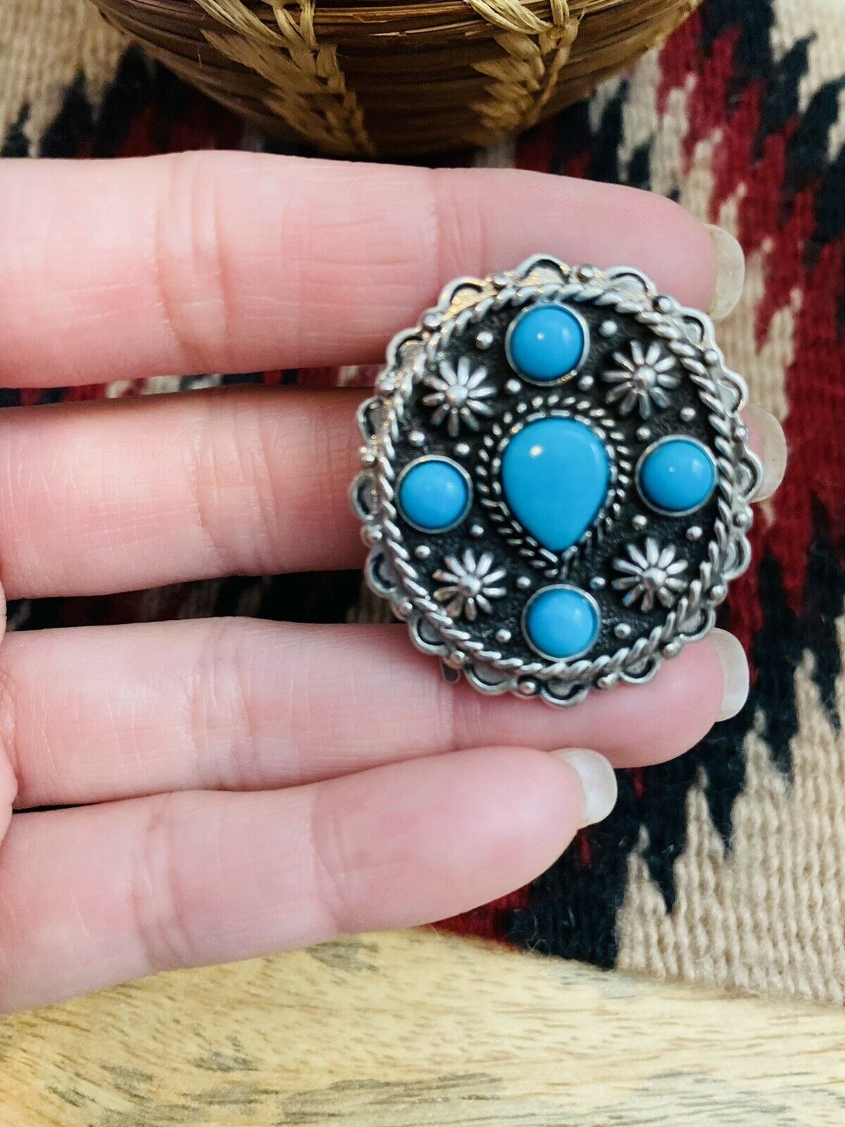 Handcrafted Vintage Turquoise & Hand Stamped Sterling Silver Ponytail Hook