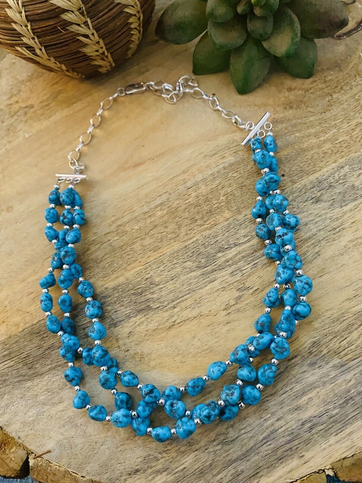 Handcrafted Sterling Silver & Natural Sleeping Beauty Turquoise Nugget  Necklace
