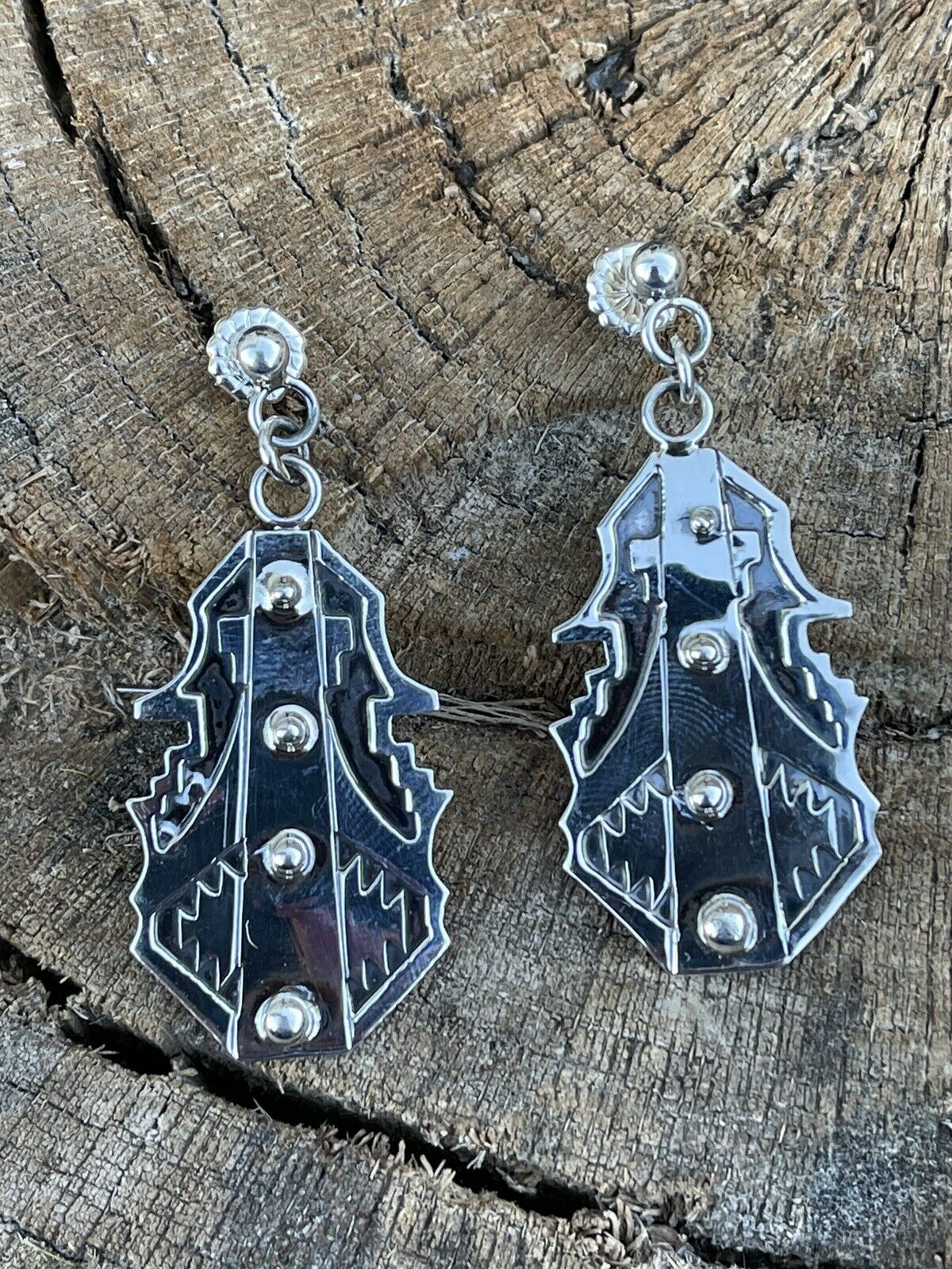 Navajo Sterling Silver Southwest Dangle Earrings Signed