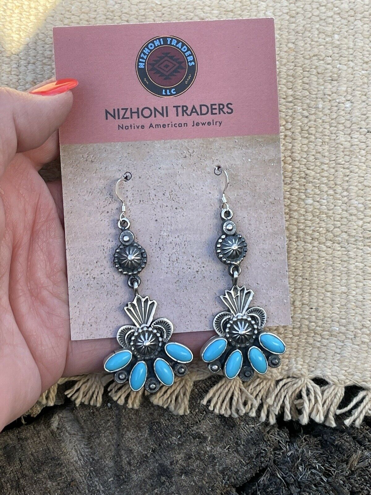 M & R Calladitto Navajo Turquoise Sterling Silver Dangle Earrings