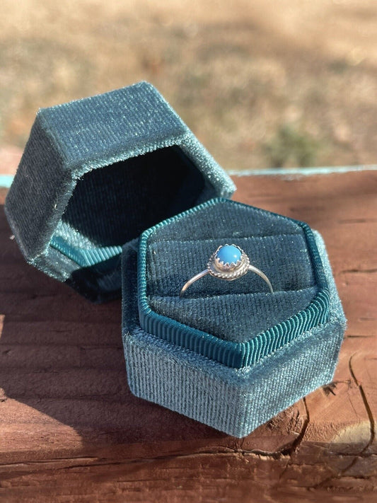 Handcrafted Kingman Turquoise & Sterling Silver Dot Rings