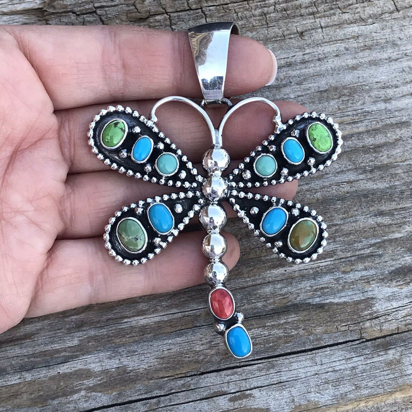 Beautiful Handcrafted Sterling Silver Multi Stone Dragonfly Pendant Paul Livingston